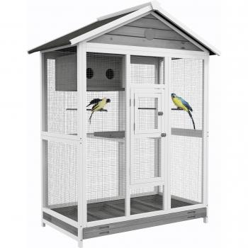 PawHut Wellensittichkäfig mit 4 Sitzstangen und Ausziehbarer Bodenwanne, Vogelhaus für Kanarienvögel, Tanne, 112 x 68 x 154 cm