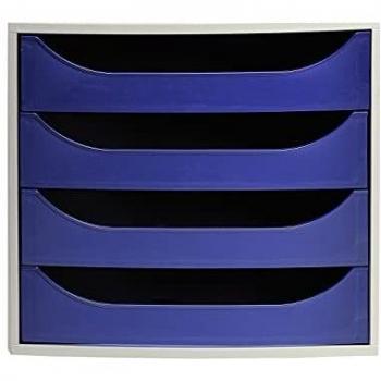 Exacompta Ecobox Office Drawer Unit with 4 Drawers, Grey and Night Blue, 2286104D