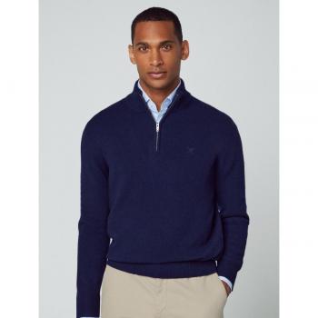Jersey Cuello Alto Lambswool Cremallera Azul Marino Hackett