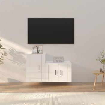 Meubles de Salon TV 2 pcs, Armoires avec Portes, Blanc Brillant