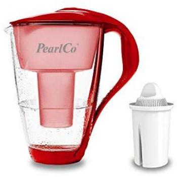 PearlCo® Wasserfilter Glas Rot inkl. 1 Filterkartusche