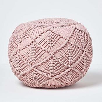 Homescapes Blush Pink Macrame Pouffe Knitted Round Footstool 35 x 40cm