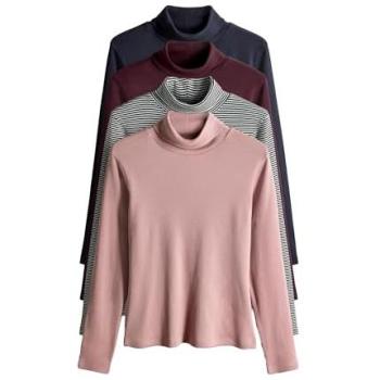 Navy/Berry/Pink/Stripe Ribbed Roll Neck Long Sleeve T‑Shirt Set