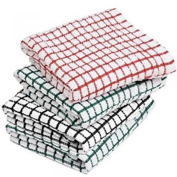 Egyptian Cotton Quick Dry Terry Tea Towels Monocheck Black / White Jumbo Pack of 9