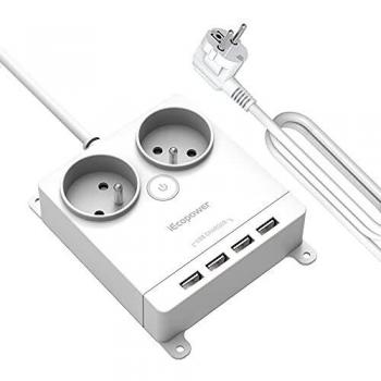 Multiprise IECOPOWER 2 Prises 4 Ports USB 2500W 10A