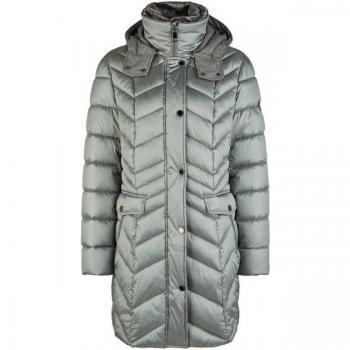 Damen‑Steppjacke Barbara Lebek – Kapuze + Webpelz – Größe 42, Sage-Grün