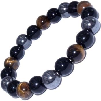 CIMORAL Tri-Element Shield Bracelet – Tiger Eye, Obsidian, Hematite