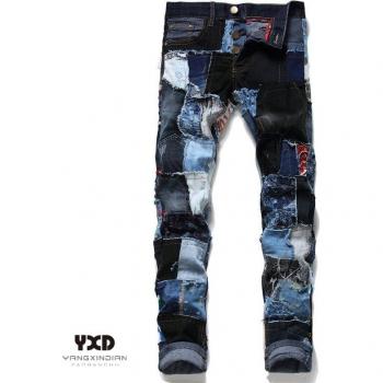 Slanke Fit Ripped Jeans voor Mannen met Hip Hop Stijl