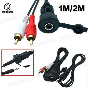 Waterproof 1m/2m 3.5mm Female to 2 RCA Male Audio Cable for iPad MP3