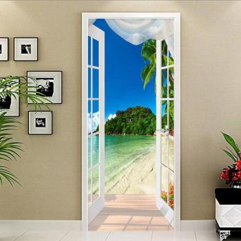 Self-Adhesive 3D Seaside Landscape Door Sticker