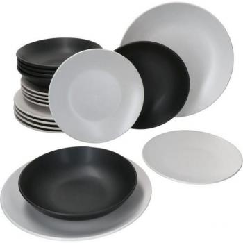 Série de vaisselle MamboCat – 18 assiettes Nero Bianco en faïence – Lave‑vaisselle adapté
