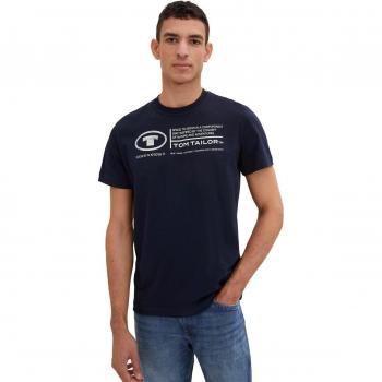 TOM TAILOR Herren T-Shirt mit Logo Print, blau, Logo Print, Gr. L