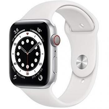 Apple Watch Serie 6 GPS + Celular, Caja de Aluminio Plateada de 44mm con Correa Deportiva Blanca