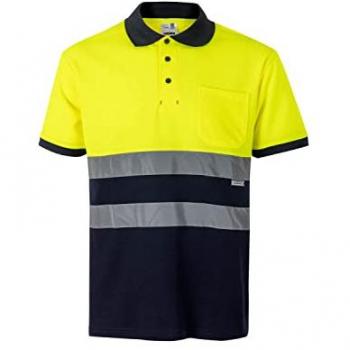 Polo de Alta Visibilidad Azul Navy/Amarillo Fluorescente T‑XL Velilla 55% Algodón