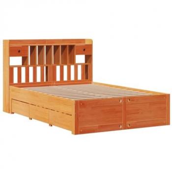 VidaXL 140x200 cm Bookcase Bed Wax Brown Solid Wood