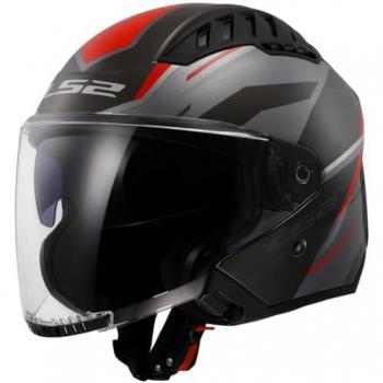 LS2 OF600 Copter II Diston Casque jet Noir Gris Rouge taille : 2XL