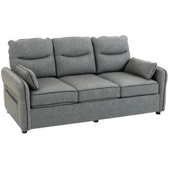 Gray Comfort Faux Leather 3‑Seater Couch – HOMCOM Edition