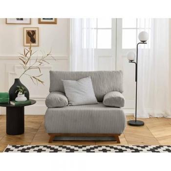 Convertible fauteuil Cristal coffre velours côtelé gris clair