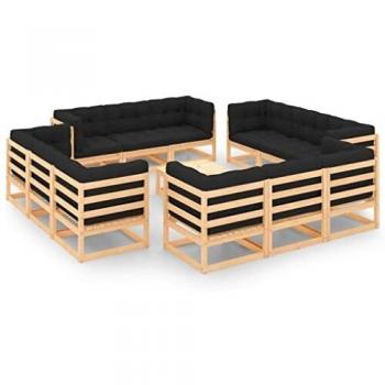 Muebles de jardín 13 pzas y cojines de pino macizo