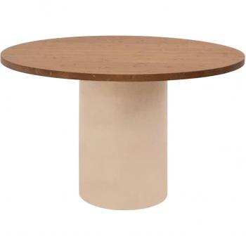 Mesa de Comedor Decowood 100 cm: Madera Marrón Oscuro + Microcemento Beige