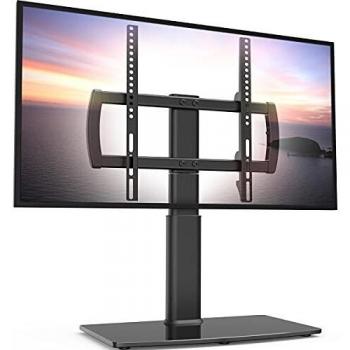 Universal 80° Table Top TV Stand – 27-60 – 45 kg Capacity, Tempered Glass Base