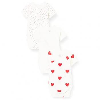 Triade de bodies croisés Petit Bateau, manches courtes, design cœur