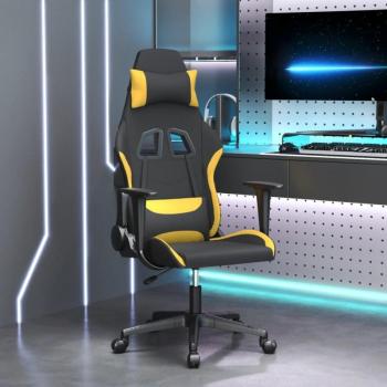 Silla gaming con reposabrazos ajustables y masaje negro y amarillo