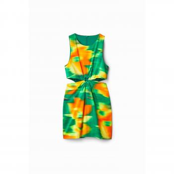 Vestido Corta Desigual Verde sin Mangas con Cut-Out XS