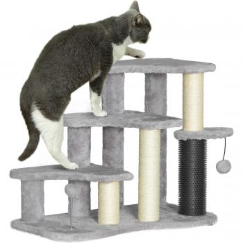 Light Grey 2-in-1 Cat Tree with Pet Stairs and Scratching Post, Includes Toy Balls for Cats under 5kg