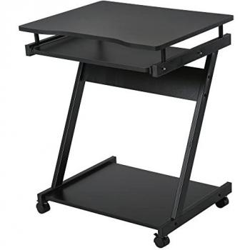 Bureau Informatique Roulant Noir avec Étagère et Clavier Coulissant