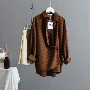 Blouse Décontractée à Carreaux pour Femme, Manches Chauve-Souris, Col Rabattu, Avant Court et Dos Long T96601F