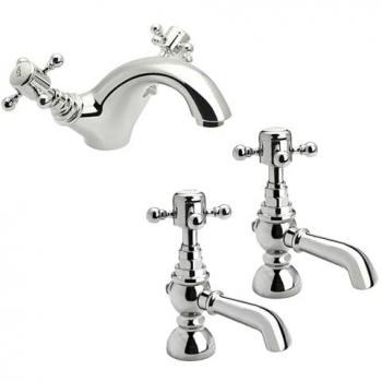 Baltarley Vintage Crosshead Mono‑Basin Mixer with Bath Taps – Chrome