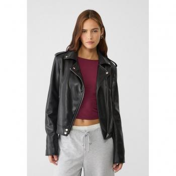 Stradivarius Black Faux Leather Jacket XS