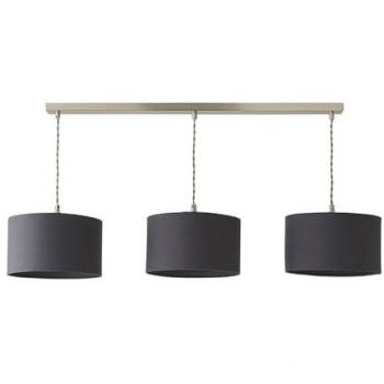 Reni Drum Shade 3‑Drop Bar Chrome Diner Pendant Light + Bulbs in Charcoal