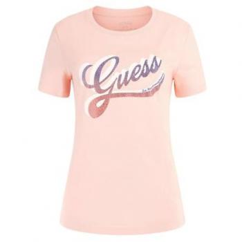 Guess Dames T-shirt met Shaded Logo in Calm Pink