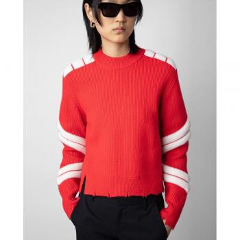 Round-neck Red Wool Sweater for women by Zadig & Voltaire (Size: L, Georgia model)