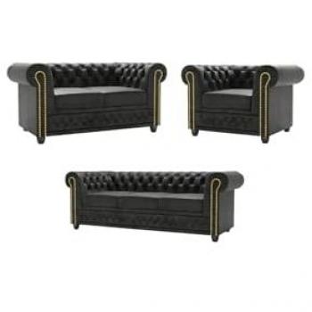 S-Style Chesterfield Jule Schlafsofa 3+2+1 – elegante Anthrazitschicht