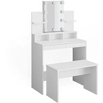 Vicco Schminktisch Ania, Weiß, 80 cm mit LED-Beleuchtung und Sitzbank