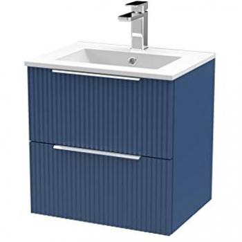 Hudson Reed Fluted 500mm Wall Hung Single Vanity Unit Satin Blue 518mm H X 500mm W X 390mm D