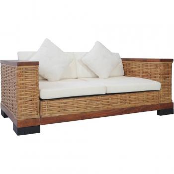 Couché rotin naturel 2 pièces avec coussins brun