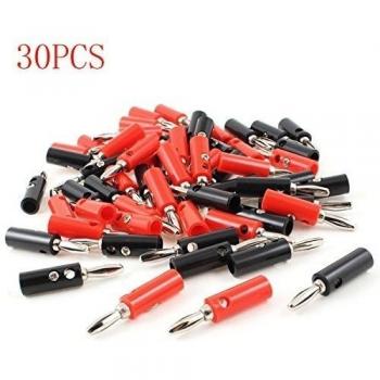 Cable Audio Banana 4 mm 30pcs, colores vivos, conectores negros y rojos al azar