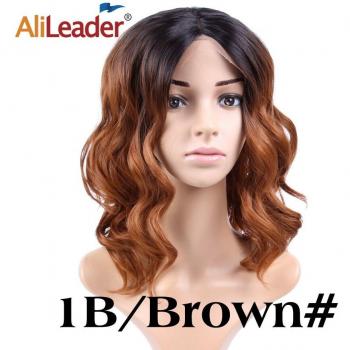Leeons Synthetische Perücke mit Lace Front, 16 Zoll, mittlerer Teil, tiefe Welle, für schwarze Frauen