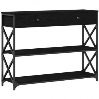 Black Oak Console Table with Drawer & Shelf – 100x28x75cm (Engineered Wood & Steel)