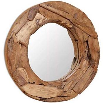 Teak Round Decorative Mirror 60 cm vidaXL
