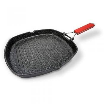 Bistecchiera antiaderente Moneta 28x28cm con manico pieghevole per induzione