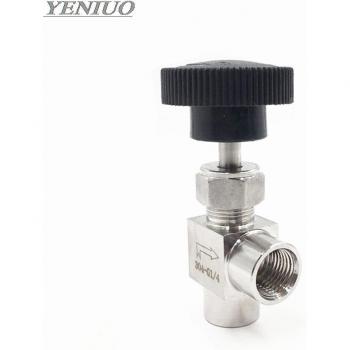 Aguja reguladora de flujo G1/8 a 1/2'' 90° con rosca hembra en acero inoxidable SS304 – agua, gas y aceite