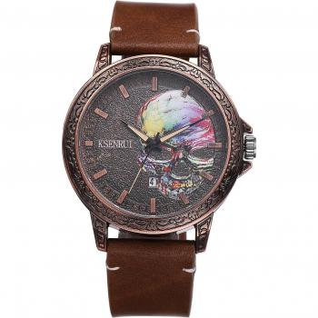 Nightfall Skull Analog Leather Clock