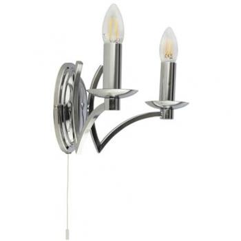 Moderne 2-flammige Wandlampe AMANDA aus Metall mit Schalter, Chrom, 32,5 cm E14