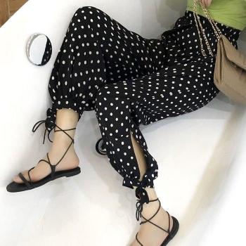 Bas de nuit tendance pour femmes, à pois, taille élastique, coupe droite, 5XL, été, longueur cheville
