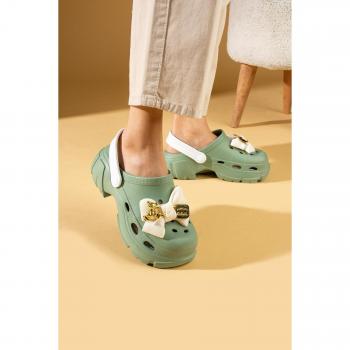 Sandalias Mujer EVA Comfort: Cinta Ancha, Suela Alta, Verde/Blanco, DNZ223-24